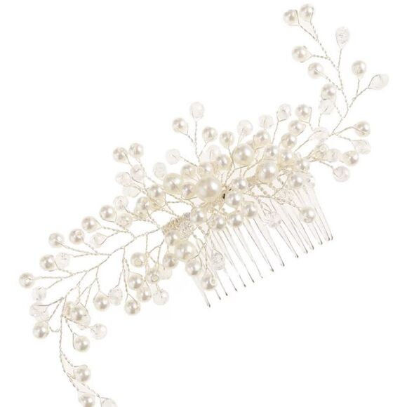Pearl and Silver Bridal Wedding Prom Hair Comb Accessory - Picture 1 of 12